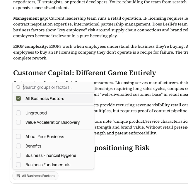 multiple business factors can be selected