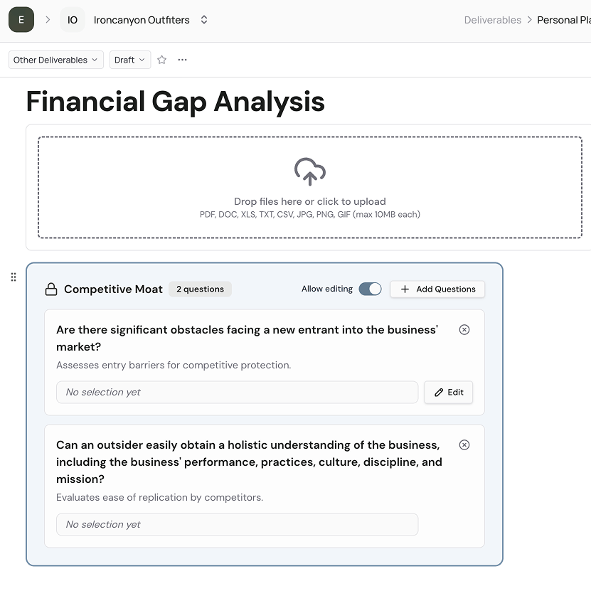 inline uploads in deliverables